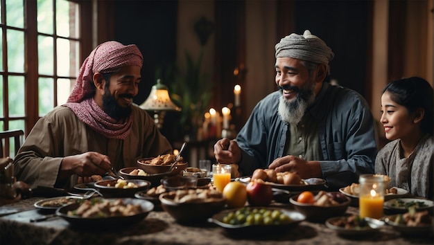 Photo breaking the fast with a happy family