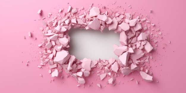Breaking out of a hole in solid Pink wall torn hole empty copy space frame mockup Generative AI image weber