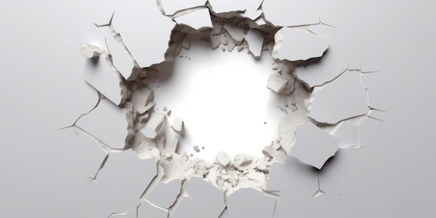 Breaking out of a hole in solid White wall torn hole empty copy space frame mockup Generative AI image weber