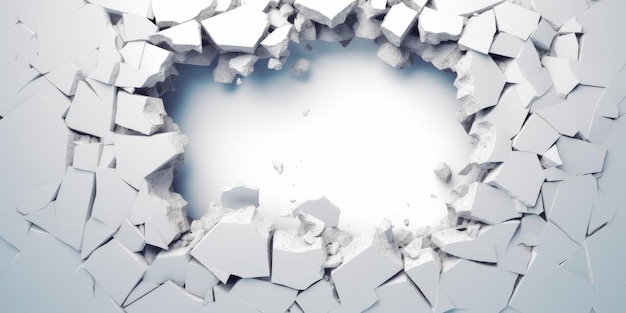 Photo breaking out of a hole in solid white wall torn hole empty copy space frame mockup generative ai image weber