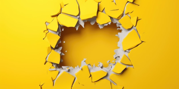 Breaking out of a hole in solid yellow wall torn hole empty copy space frame mockup generative ai image weber