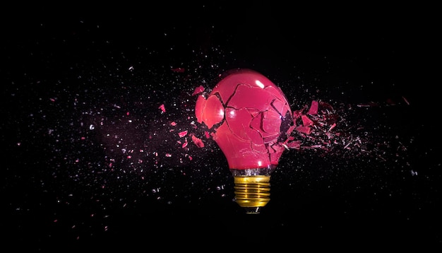 Breaking of a red bulb on a black background