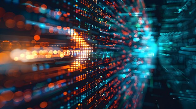 breakthrough innovation in digital realm with piercing arrow through coded layers of data