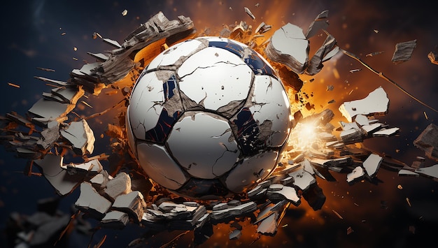 Foto _breakthrough victory soccer ball breaking through a cracked wall_