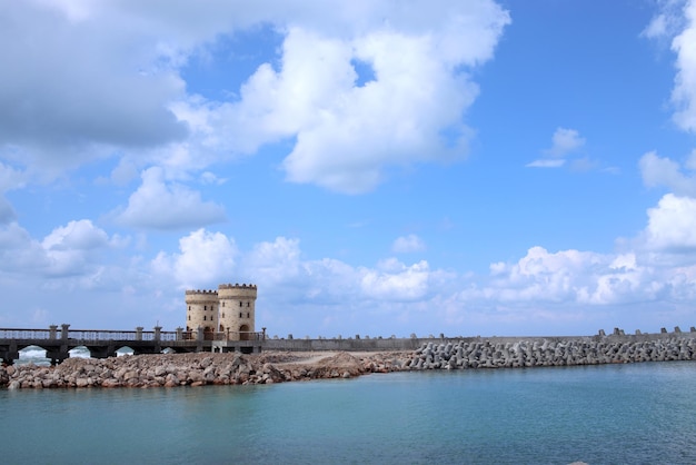 Breakwater blocks at the waterfront for waves protection.