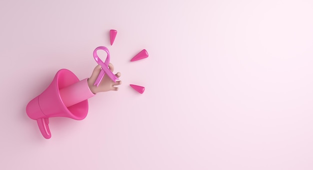 Photo breast cancer awareness concept with ribbon hand megaphone decoration background 3d rendering