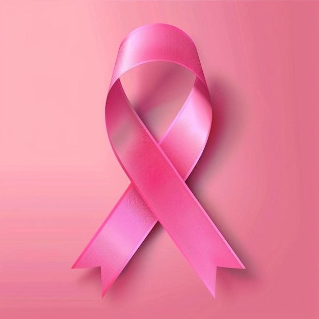 breast cancer awareness month background realistic pink ribbon with 3d text