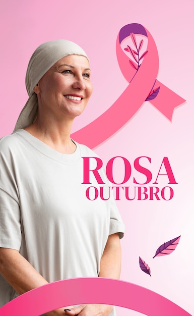 Breast cancer awareness month with outubro rosa text
