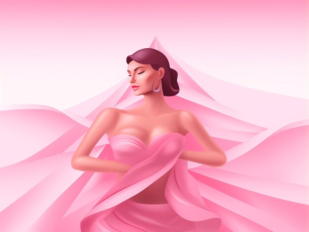 분홍색 그림 배경 의료 운동을 하는 유방암 인식의 달 여성