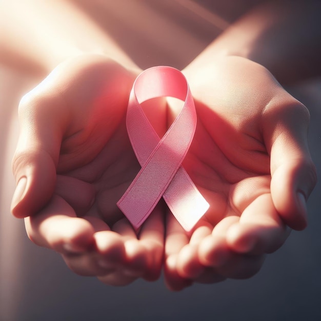 breast cancer awareness ribbon holding on hand