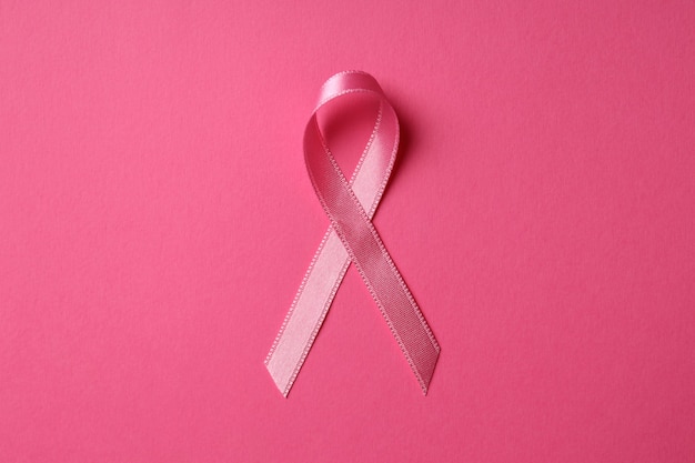 Breast cancer awareness ribbon on pink background