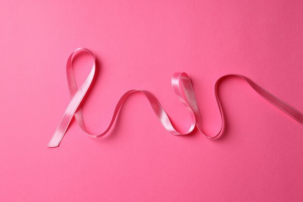 Breast cancer awareness ribbon on pink background