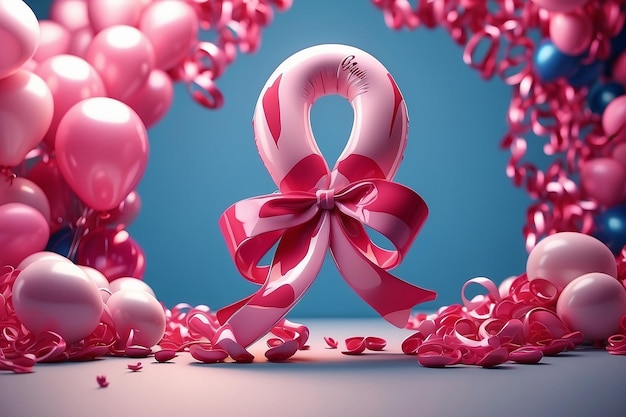 Photo breast cancer awareness ribbon with balloon decoration background