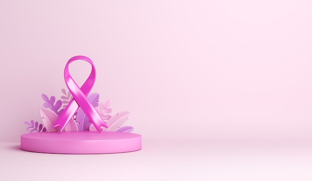 Breast cancer awareness ribbon with podium decoration background