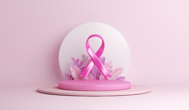 Breast cancer awareness ribbon with podium decoration background