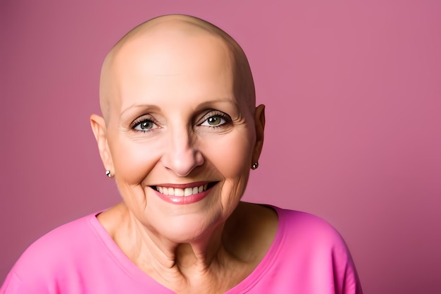 Breast cancer bald woman smiling ai generative image