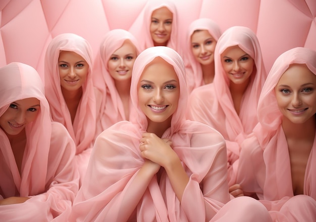 Breast cancer woman with pink ribbon in hospital to support people's life and illness