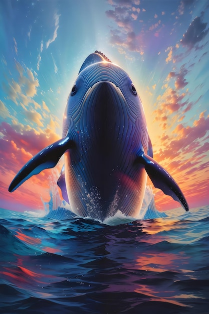 a breathing whale rises to the surface of the sea