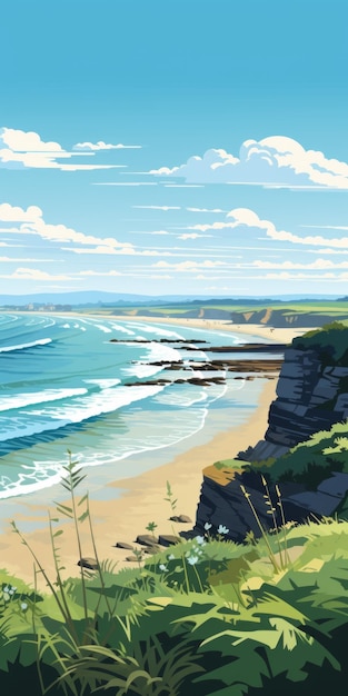 Breathtaking 2d Illustration Of Bude Cornwall's Coastal Oasis