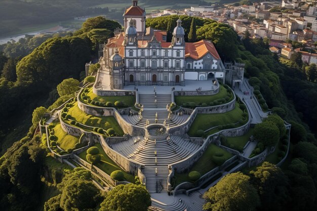 Photo breathtaking aerial perspective bom jesus do monte portugals iconic hilltop catholic church with