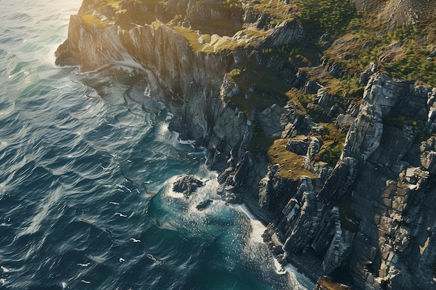 A breathtaking aerial view of a coastal cliff