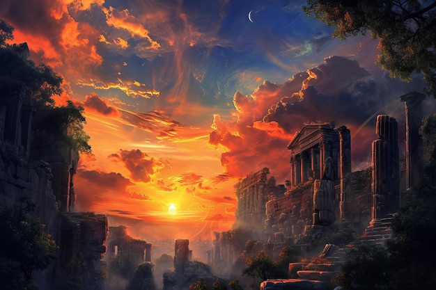 Photo breathtaking ancient city sunset historic travel