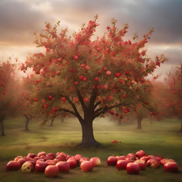 the breathtaking beauty of a flourishing red apple tree captured in a stunning photograph