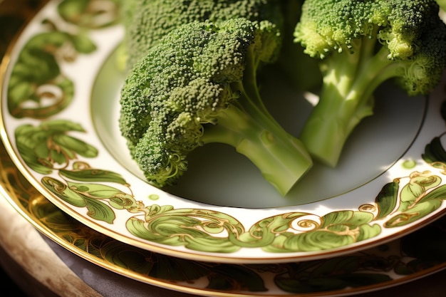 Photo breathtaking broccoli a closeup beauty on chinaware