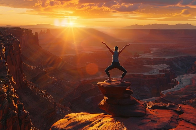 Photo breathtaking canyon sunrise yoga