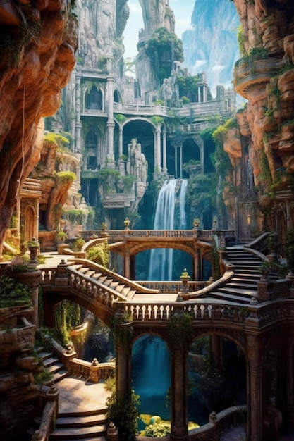 Breathtaking charming canyonscape view haunted mansion atrium delight AI generative