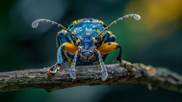 Photo a breathtaking closeup of a beetle crawling on a branch ai generated illustration