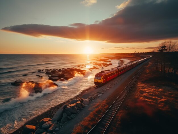 A Breathtaking Coastal Train Ride at Sunset