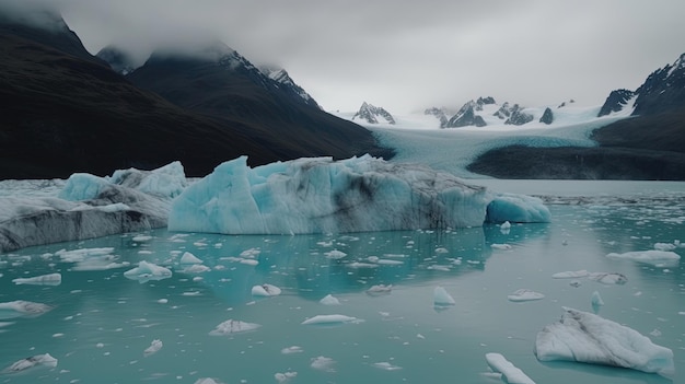 The breathtaking drone footage captures the majesty of a glacier in Patagonia as the icy mass extends as far as the eye can see Generated by AI