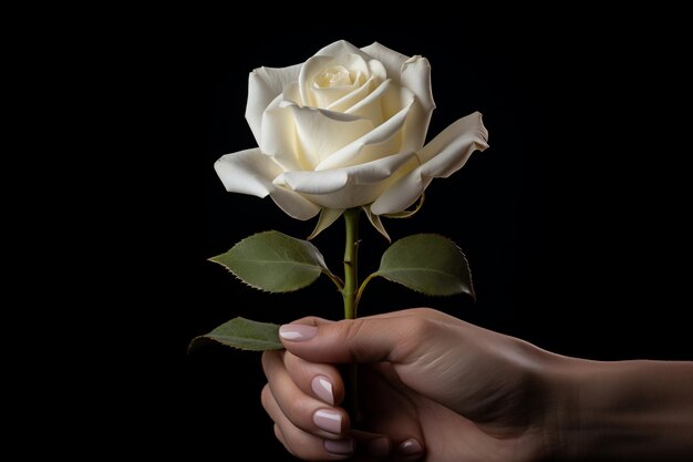 Photo breathtaking elegance portraying emotion through a person holding a white rose ar 32