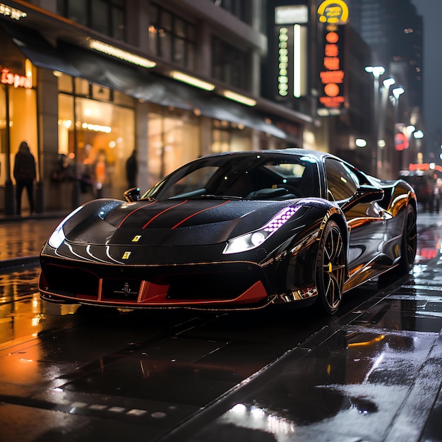 A breathtaking and highly realistic photograph of a luxurious Ferari supercar parked elegantly