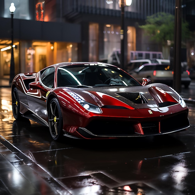 A breathtaking and highly realistic photograph of a luxurious Ferari supercar parked elegantly