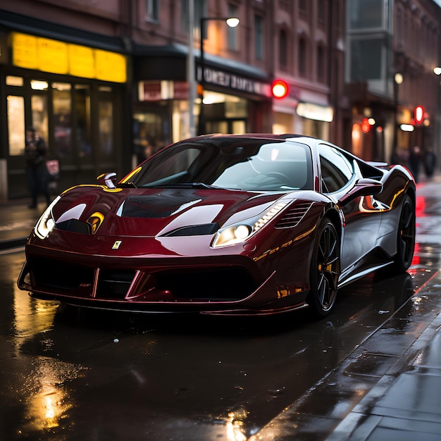 A breathtaking and highly realistic photograph of a luxurious Ferari supercar parked elegantly