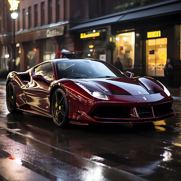 Photo a breathtaking and highly realistic photograph of a luxurious ferari supercar parked elegantly