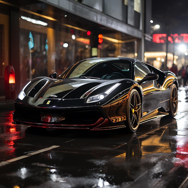 A breathtaking and highly realistic photograph of a luxurious Ferari supercar parked elegantly