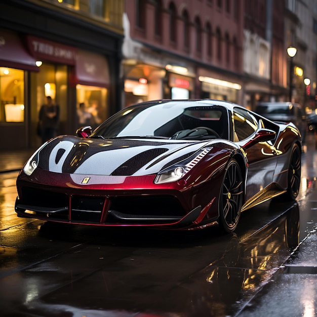 Photo a breathtaking and highly realistic photograph of a luxurious ferari supercar parked elegantly