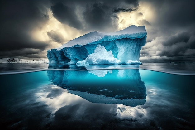 Breathtaking Iceberg with beautiful reflection on the sea concept Generative ai illustration