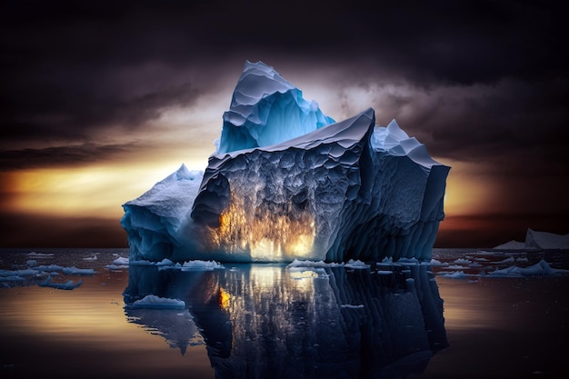 Breathtaking Iceberg with beautiful reflection on the sea concept Generative ai illustration