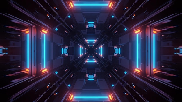 Breathtaking illustration of a futuristic tunnel with neon lights