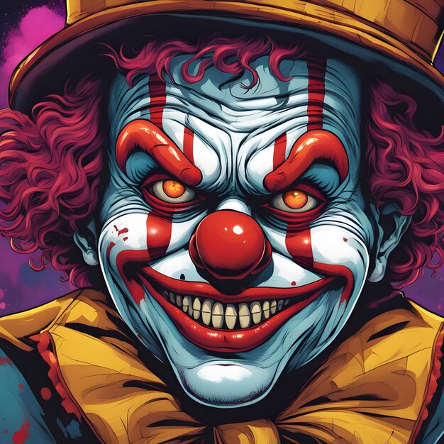 Photo breathtaking illustration photo of an evil clown with a creepy smile