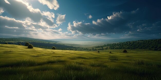 Breathtaking Landscape of Green Fields and Blue Sky