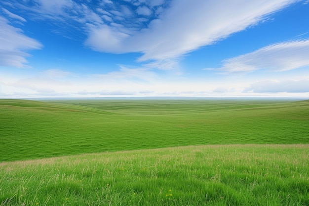 A Breathtaking Landscape Reveals a Rolling Slope Blanketed in Lush Green Grass Harmonizing with th