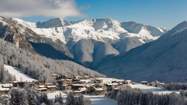 Photo breathtaking mountainous scenery covered in beautiful white snow in sainte foy french alps