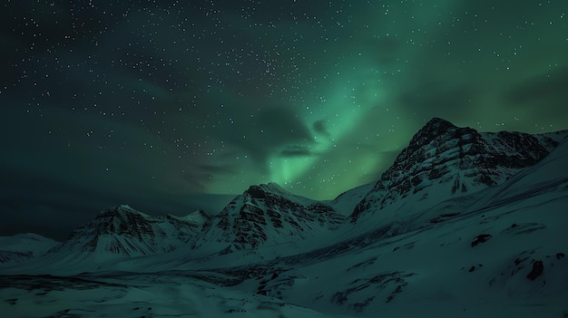 a breathtaking night scene of snowcovered mountains under a starry sky with the aurora borealis shin