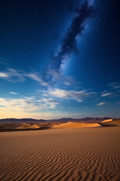Удивительное ночное небо над плоскими песчаными дюнами Мескита