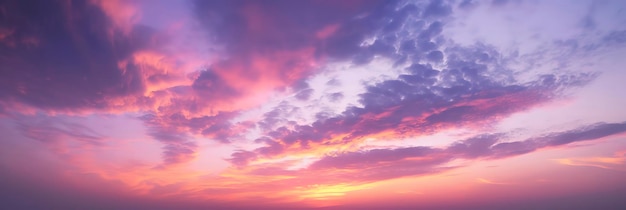 Breathtaking panoramic view of a pink and purple sky at sunset Generative AI